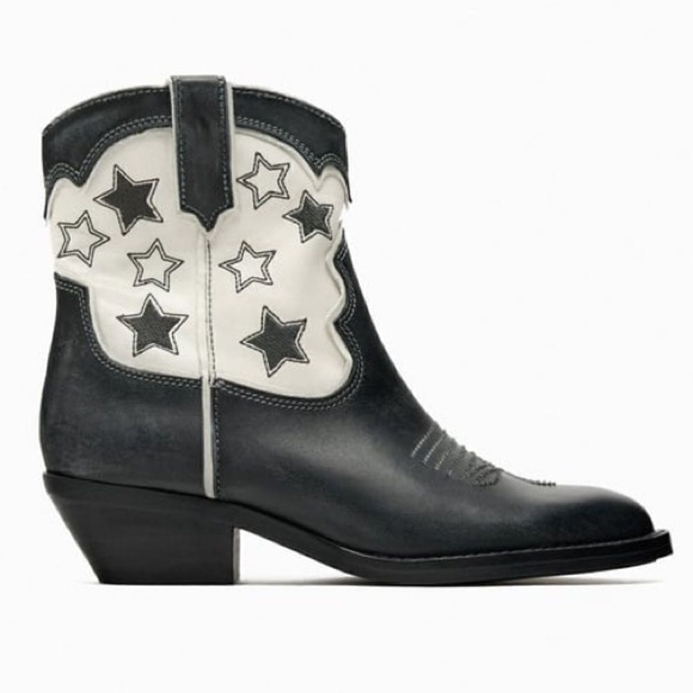 ZARA STAR LEATHER COWBOY ANKLE BOOTS - Picture 5 of 13
